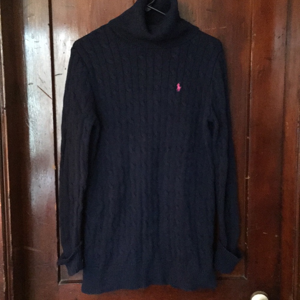 Navy w/pink polo pony tunic turtleneck
